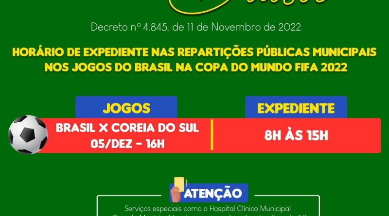 Comunicado 05/12- expediente no jogo do Brasil na Copa/2022