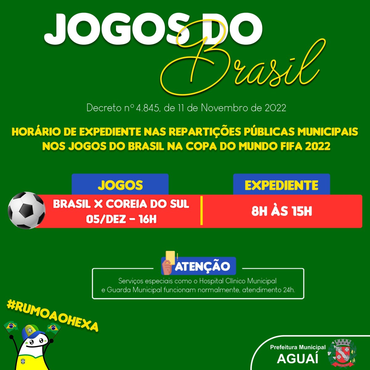 Comunicado 05/12- expediente no jogo do Brasil na Copa/2022